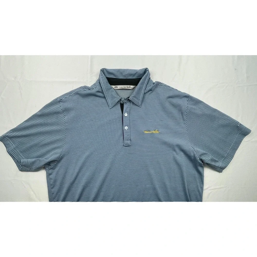 TRAVIS MATHEW POLO SHIRT MENS XL BLUE GREY STRIPED GOLF POLO SHORT SLEEVE CLUB